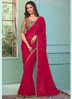 Georgette Red Party Wear Embroidery Work Saree